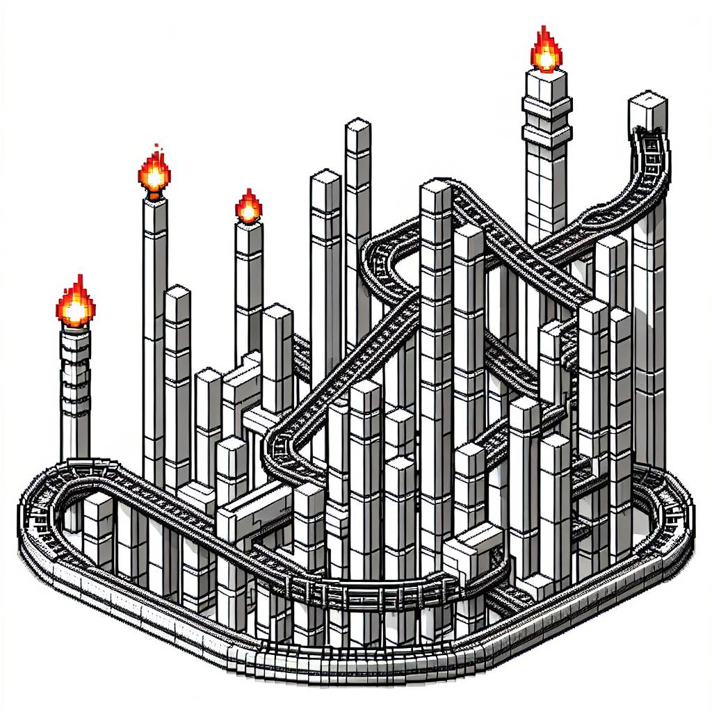 Minecraft rollercoaster made of white blocks with redstone torches and ...